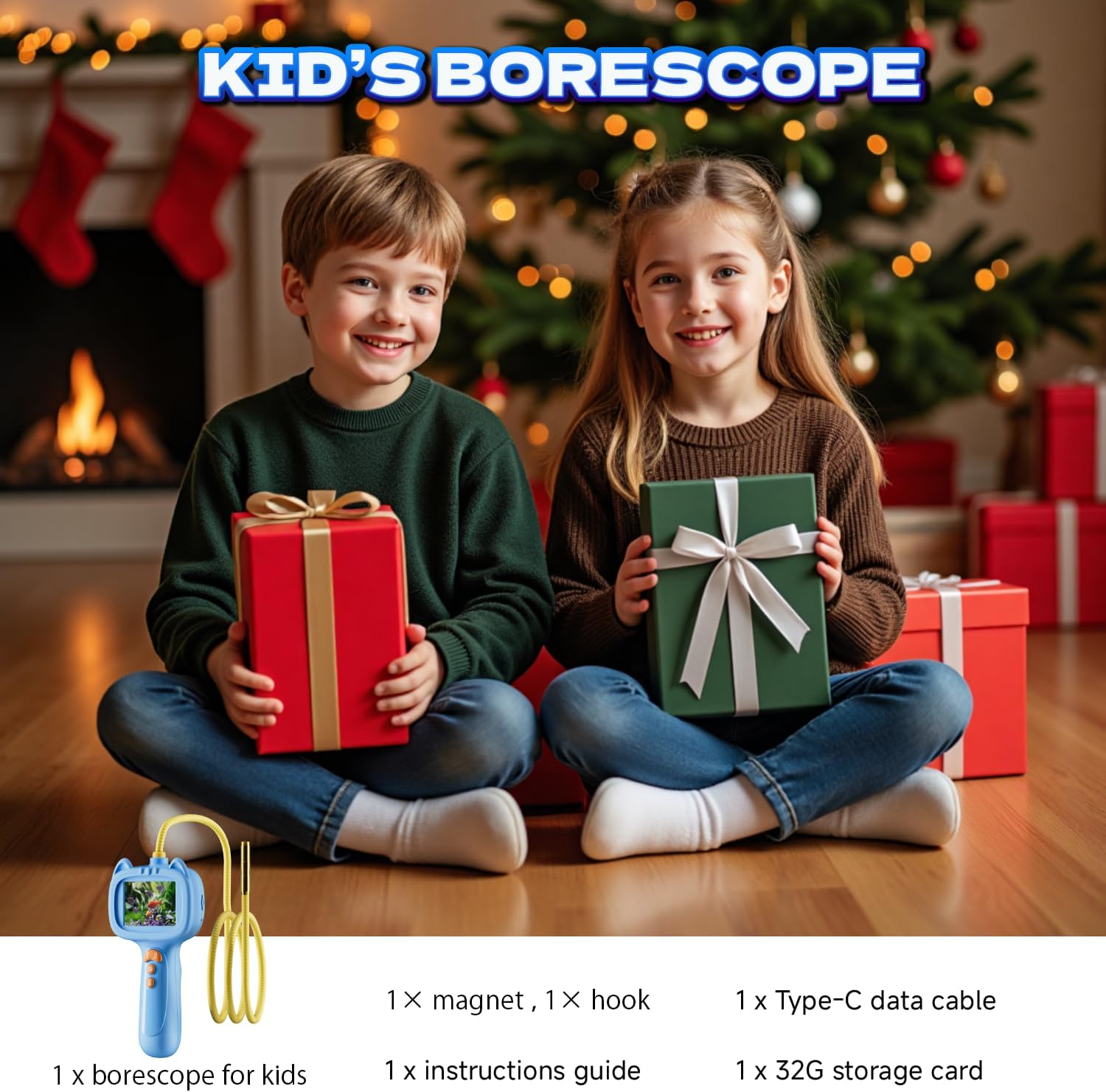 Borescope Snake Camera with Light for Kids，STEM Endoscope Educational Toy Kit，Outdoor Camping Nature Science Exploration Hoilday Birthday Gift for Boys & Girls Ages 3  Years Old (Blue)